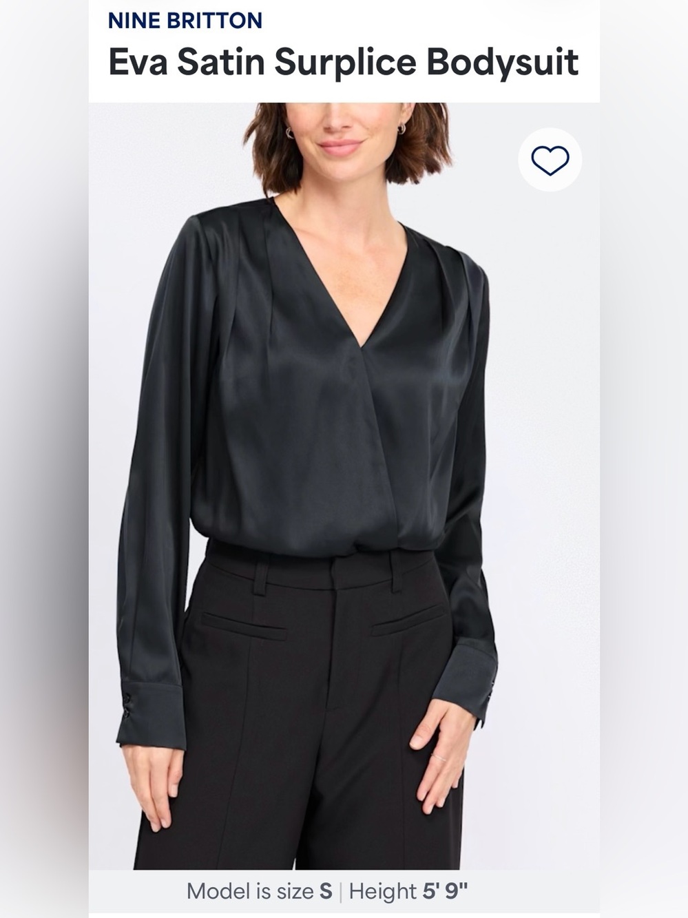 NWT🔖 Nine Britton Eva Satin Surplice Bodysuit Navy Size Small
